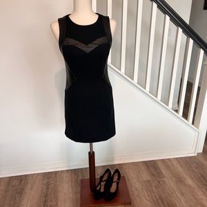 Nanette Lepore sexy body con  black knit dress with leather inserts size 2